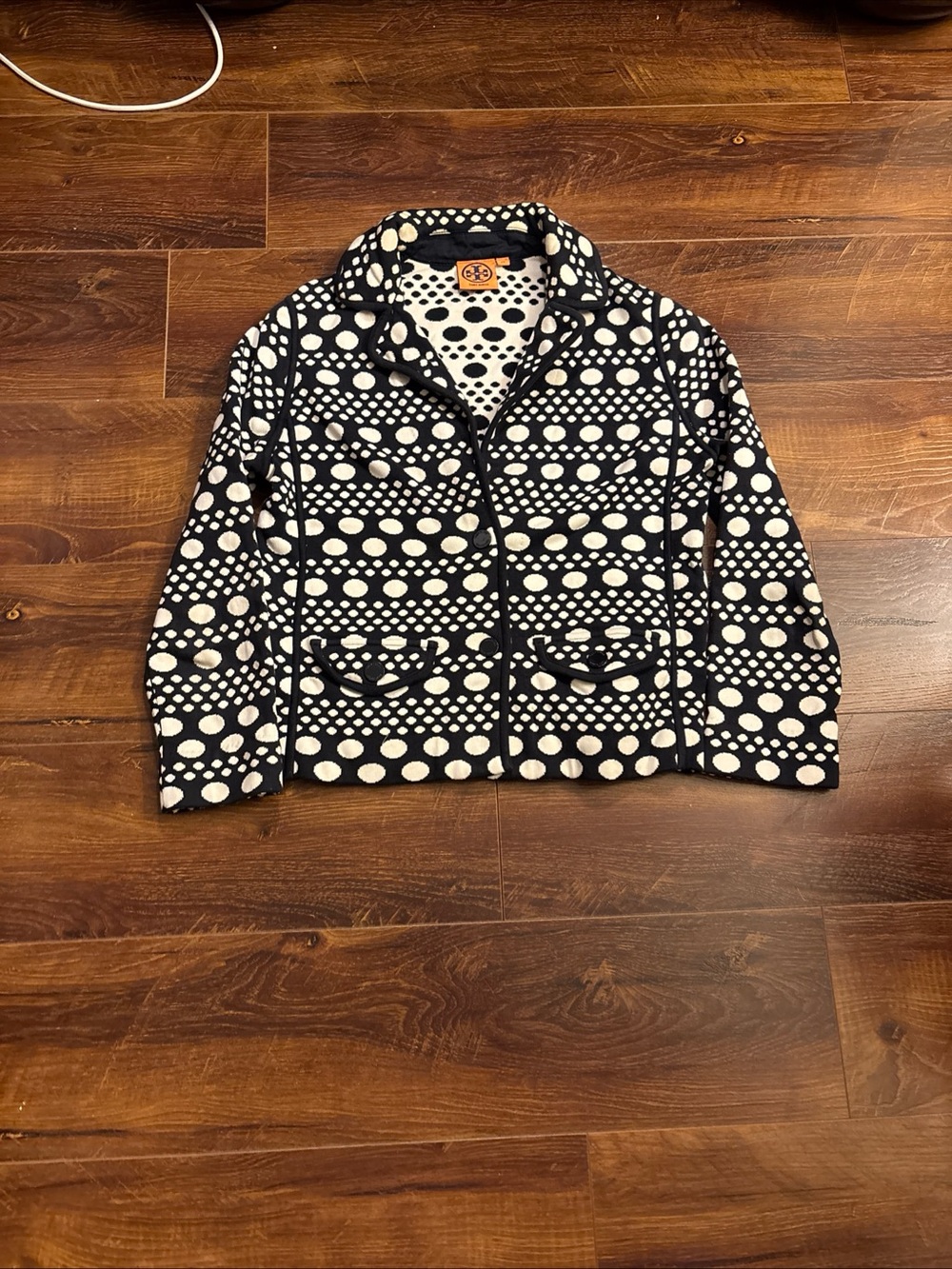 Tory Burch Elijah Jacket Blazer Navy Blue Dots Womens XSmall Button Front